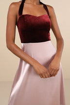 Mesmerizing Impression Mauve Pink Mixed Media Halter Maxi Dress