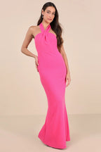 Flowering Girl Women Mesmerizing Perfection Pink Halter Neck Backless Maxi Dress