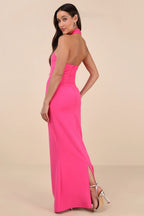 Flowering Girl Women Mesmerizing Perfection Pink Halter Neck Backless Maxi Dress