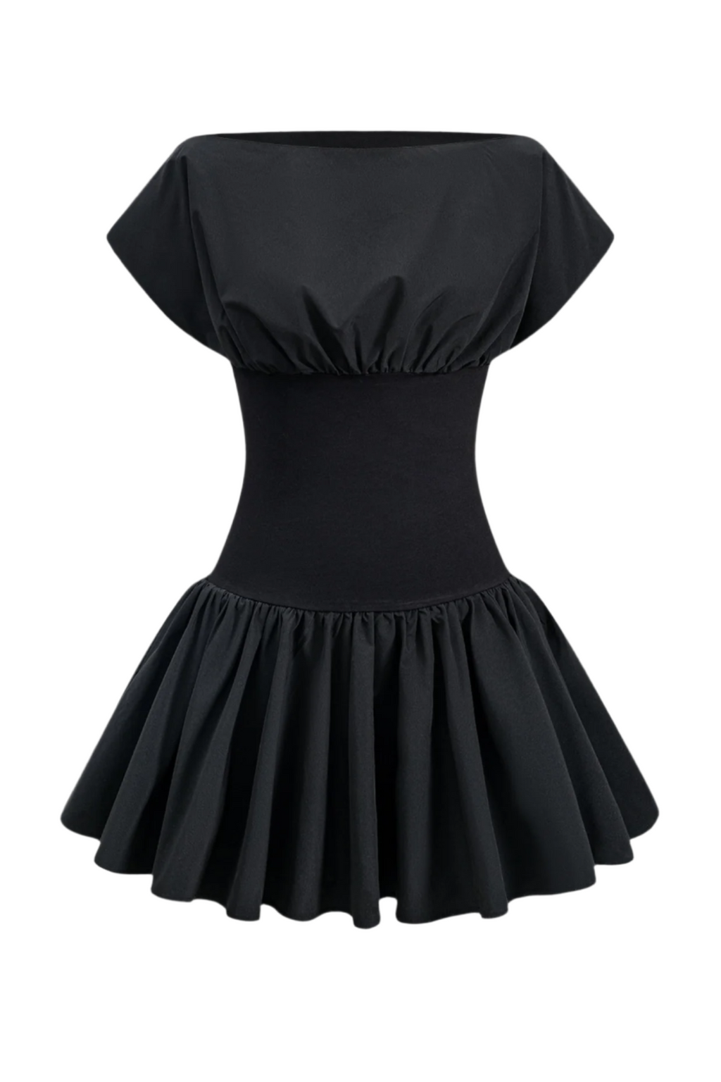 Flowering Girl Women Ruched Patchwork Mini Dress - Black