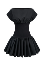 Flowering Girl Women Ruched Patchwork Mini Dress - Black