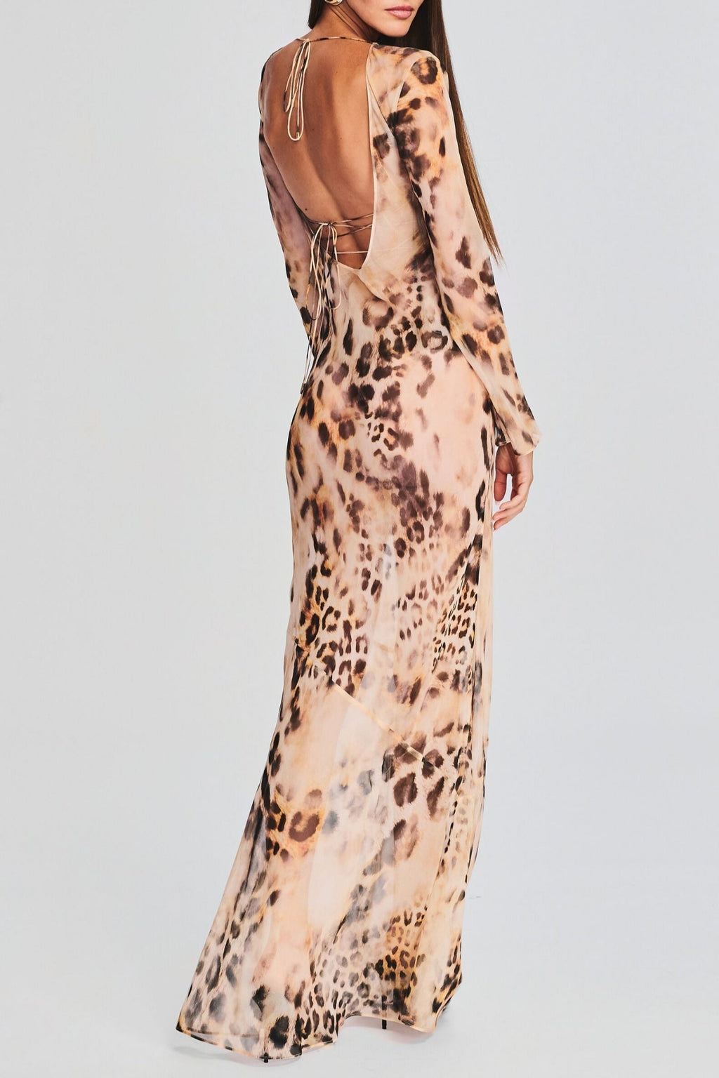 Flowering Girl Women winni Leopard Backless Silk Maxi Dress