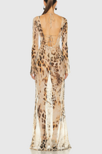 Flowering Girl Women winni Leopard Backless Silk Maxi Dress