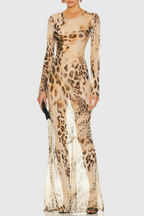 Flowering Girl Women winni Leopard Backless Silk Maxi Dress