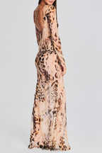Flowering Girl Women winni Leopard Backless Silk Maxi Dress