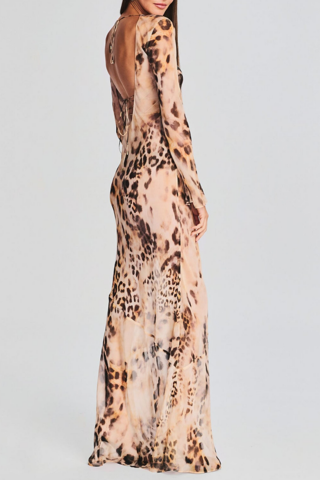 Flowering Girl Women Milada Leopard Backless Silk Maxi Dress