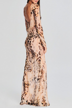 Flowering Girl Women Milada Leopard Backless Silk Maxi Dress