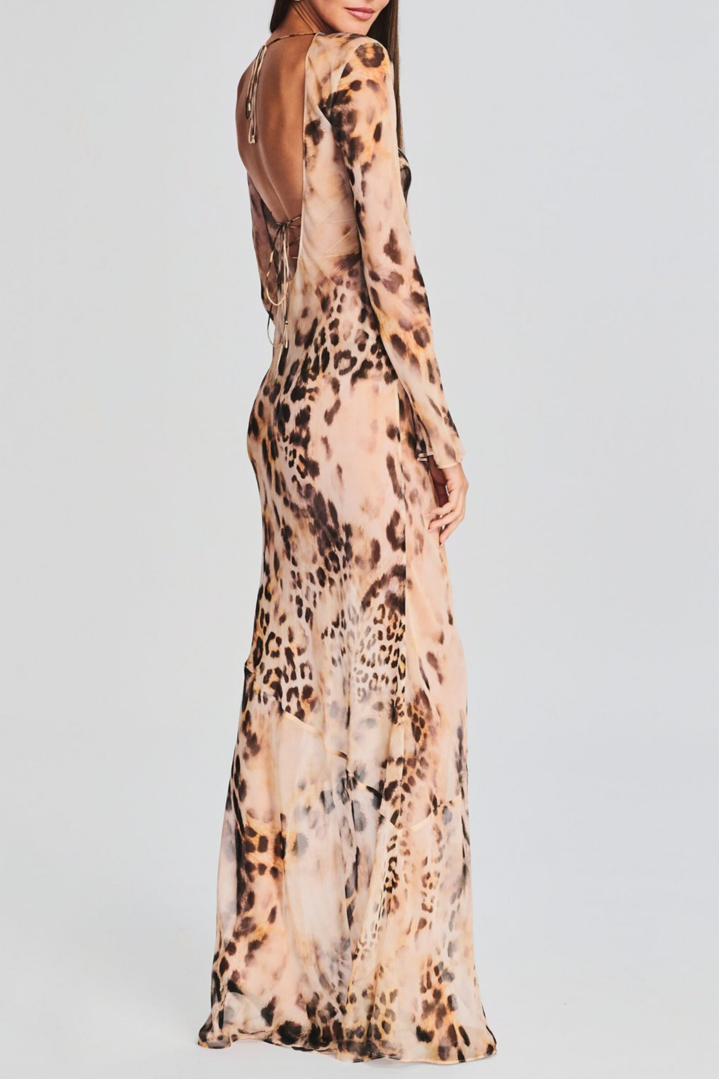 Flowering Girl Women Milada Leopard Backless Silk Maxi Dress