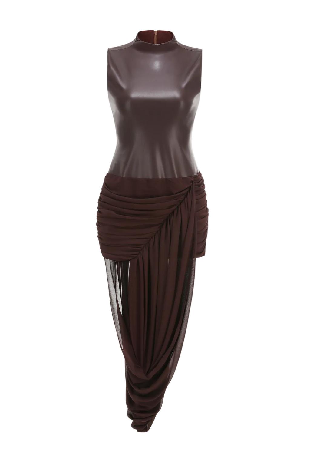 Mildre Asymmetric Draped Sleeveless Midi Dress