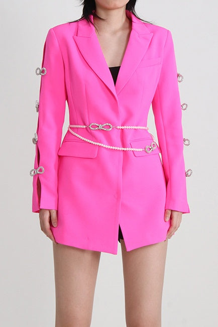 Flowering Girl Women Milena Bow-Detail Pearl Belted Blazer Dress