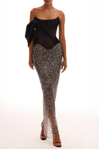Showstopper Fully Sequined Silver Fitted Maxi Skirt, Midnight Walk