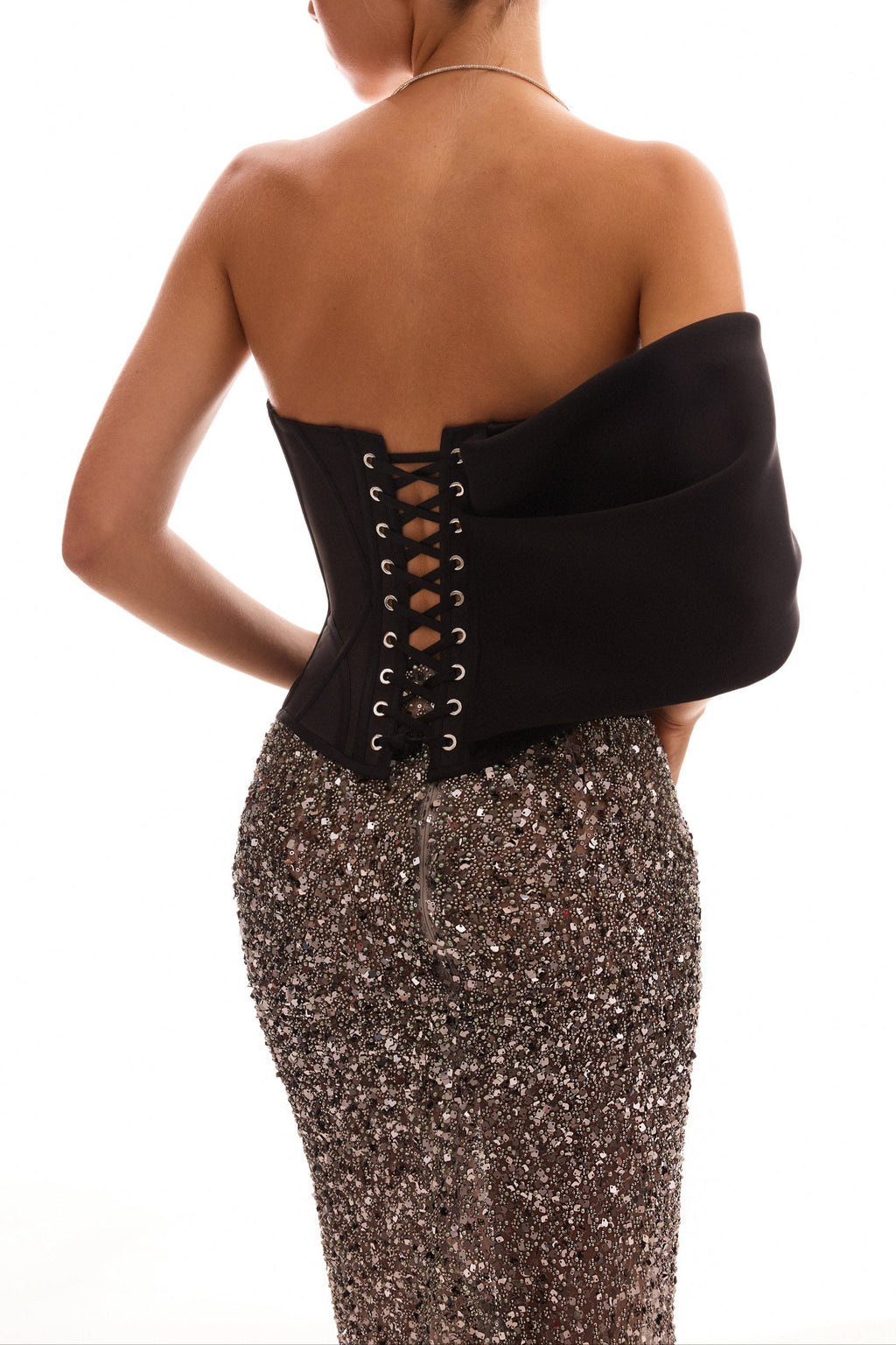Showstopper Fully Sequined Silver Fitted Maxi Skirt, Midnight Walk