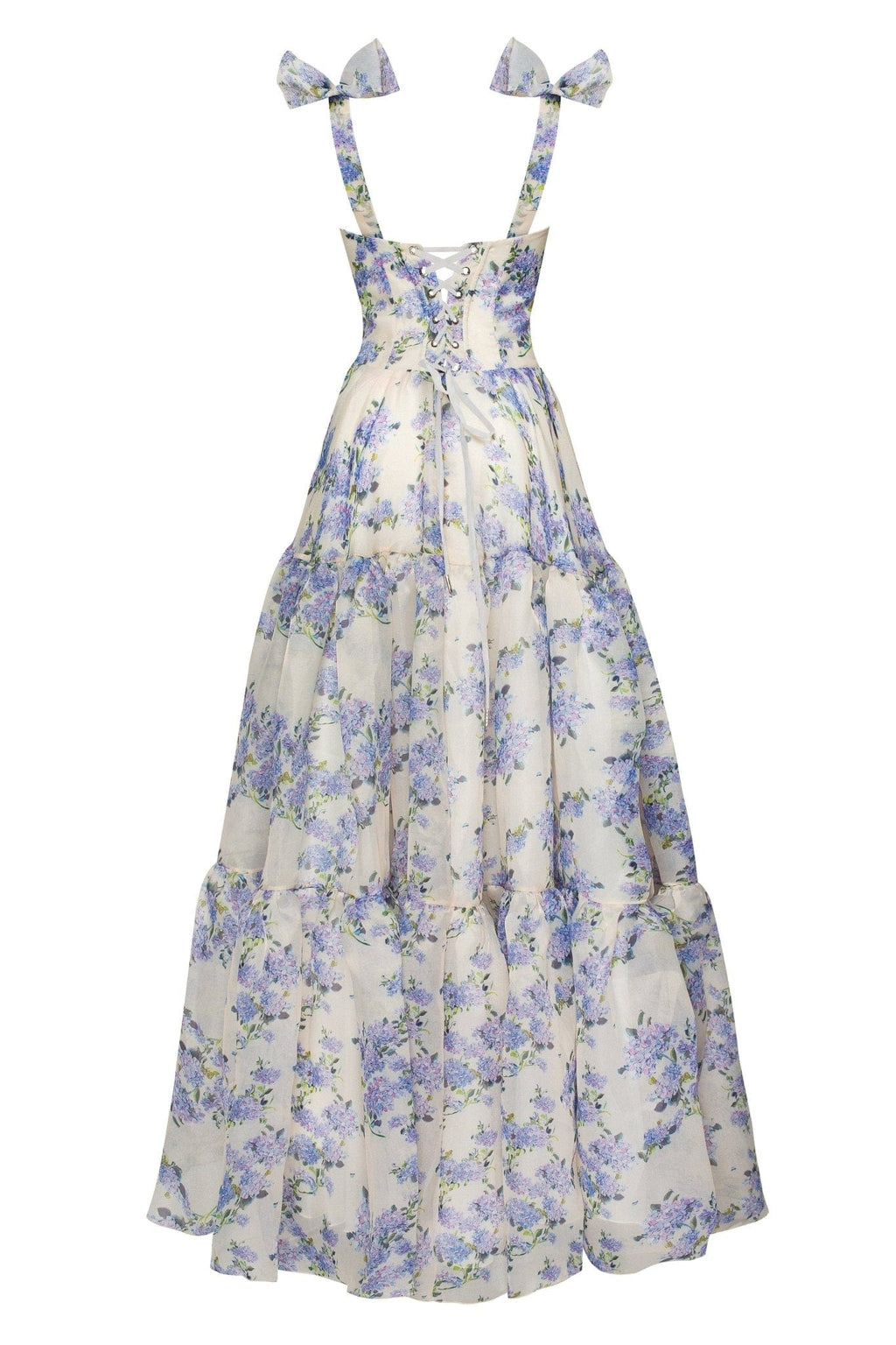 Hydrangea Tender Floral Maxi Tie-Strap Dress