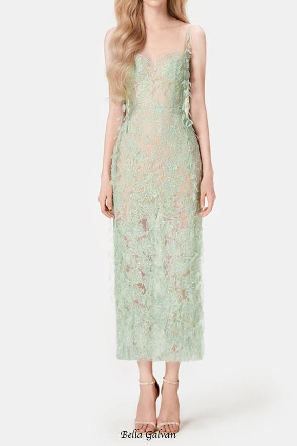 Flowering Girl Women MINT BEADED LACE PENCIL MIDI DRESS