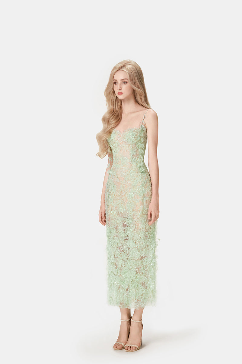 Flowering Girl Women MINT BEADED LACE PENCIL MIDI DRESS