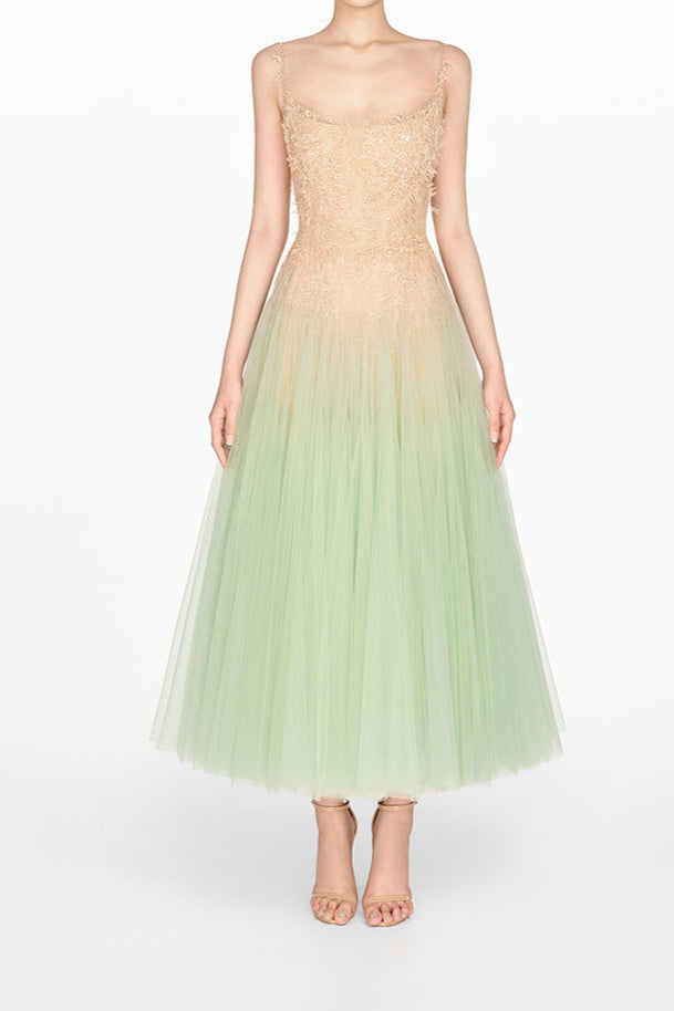 MINT OMBRE LACE MIDI DRESS
