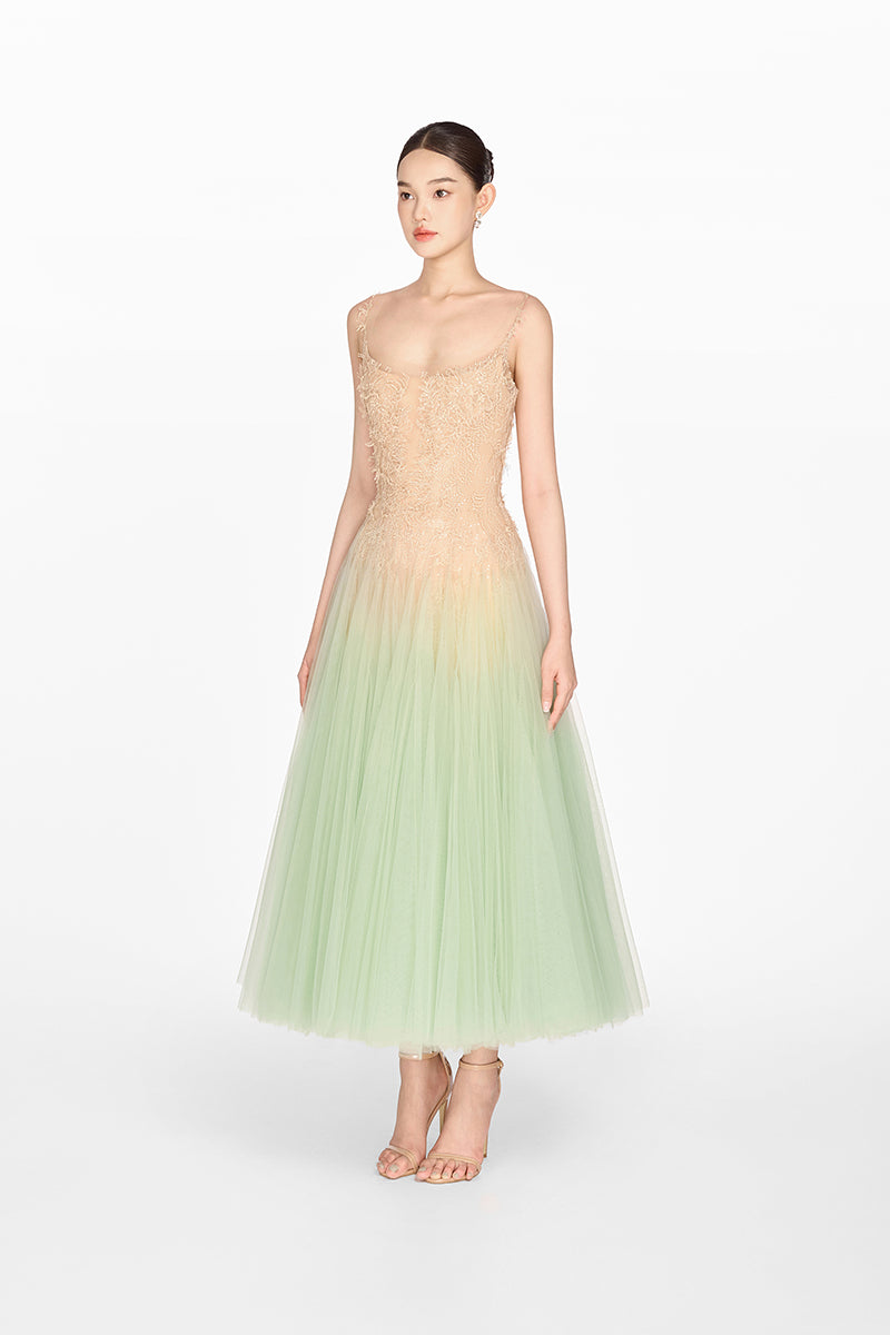 MINT OMBRE LACE MIDI DRESS