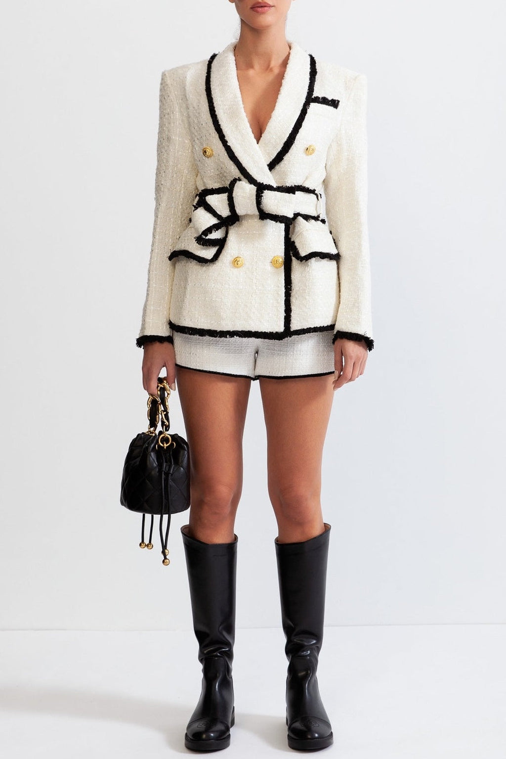 Flowering Girl Women Mishka Breasted Tweed Jacket - White
