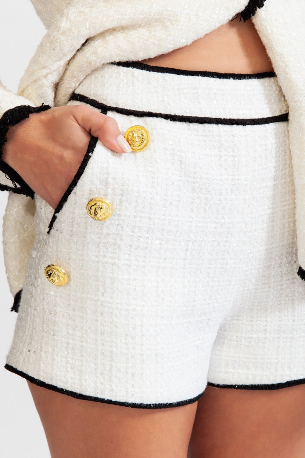 Flowering Girl Women Mishka Breasted Tweed Jacket - White