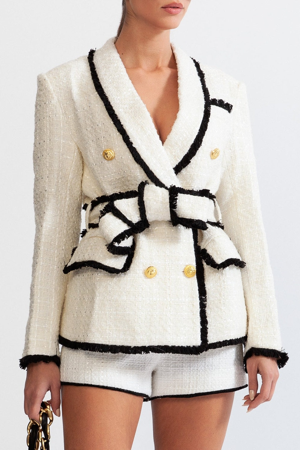 Flowering Girl Women Mishka Breasted Tweed Jacket - White