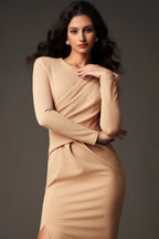 Flowering Girl Women Mistrsa Long Sleeves Round Neck Slit Maxi Dress