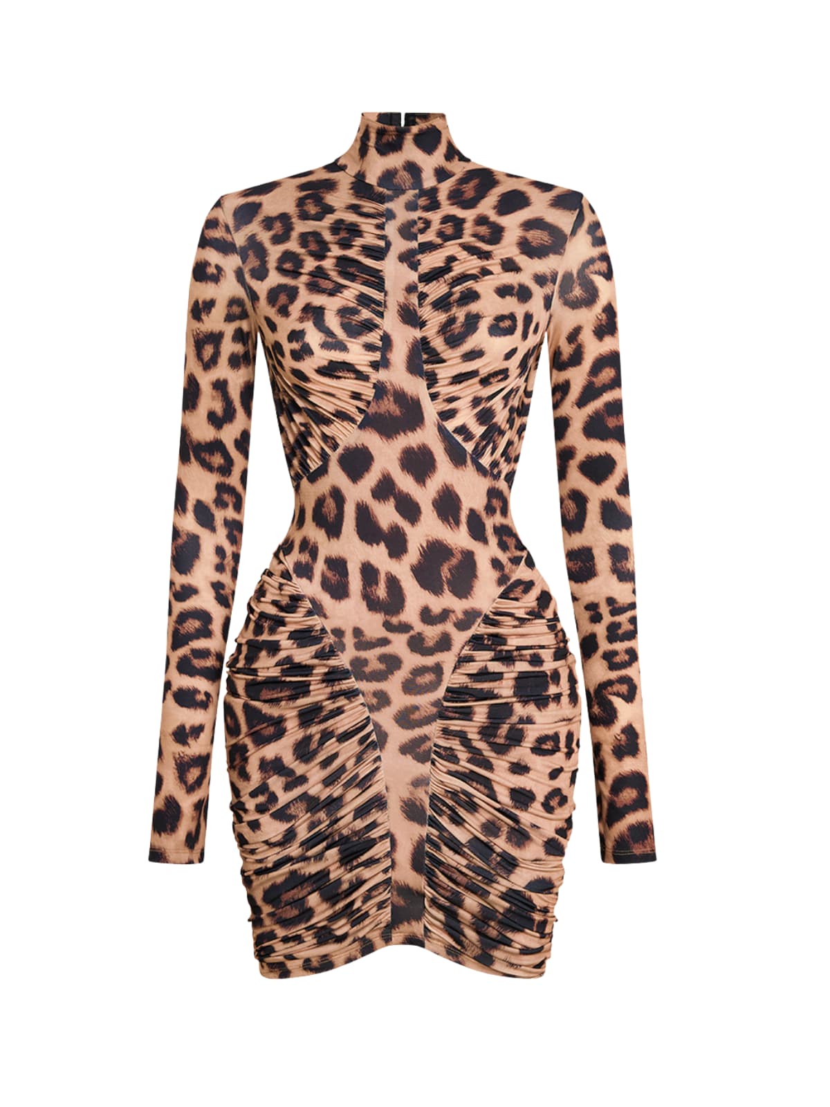 sabrina Backless Ruched bodycon Mini Dress In Leopard
