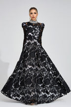 Flowering Girl Women sheila Black Diamond embroidered tulle Maxi Dress