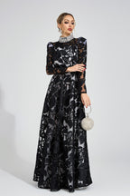 Flowering Girl Women sheila Black Diamond embroidered tulle Maxi Dress