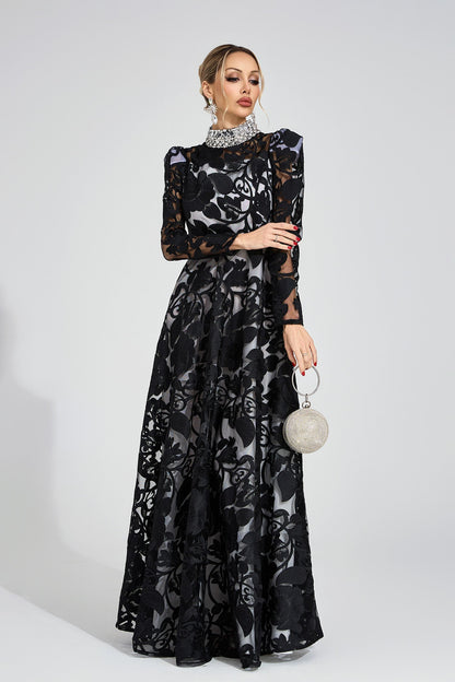 sheila Black Diamond embroidered tulle Maxi Dress