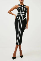 Flowering Girl Women Myrna Cross Strap Color Block Midi Slit Dress
