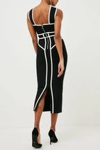 Flowering Girl Women Myrna Cross Strap Color Block Midi Slit Dress