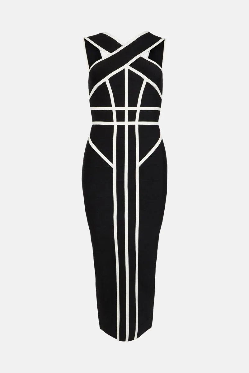 Flowering Girl Women Myrna Cross Strap Color Block Midi Slit Dress