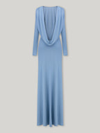 vicky Knitted long sleeves backless bodycon maxi dress in blue
