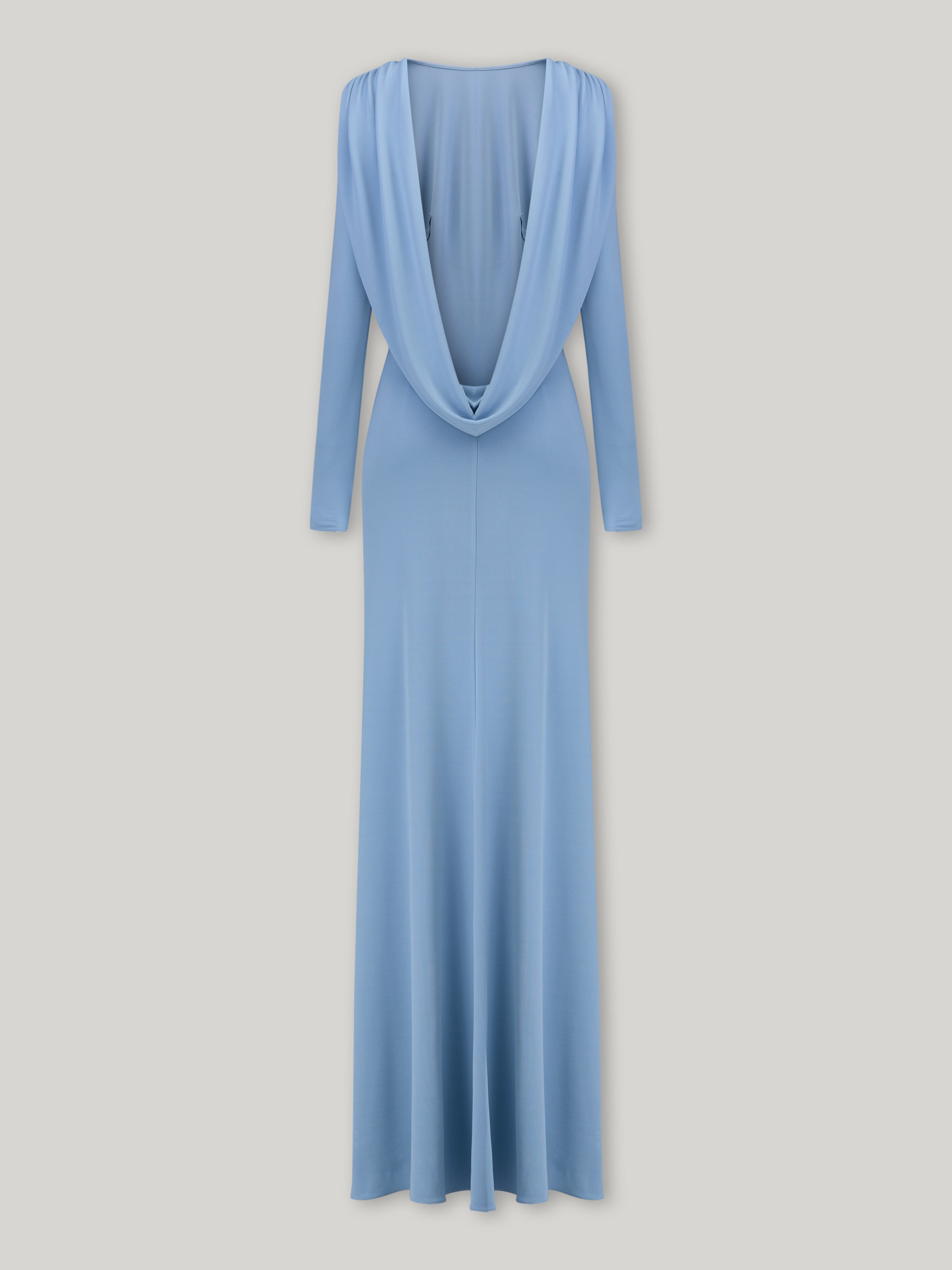 vicky Knitted long sleeves backless bodycon maxi dress in blue