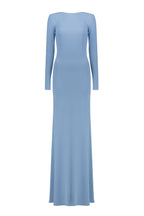 vicky Knitted long sleeves backless bodycon maxi dress in blue