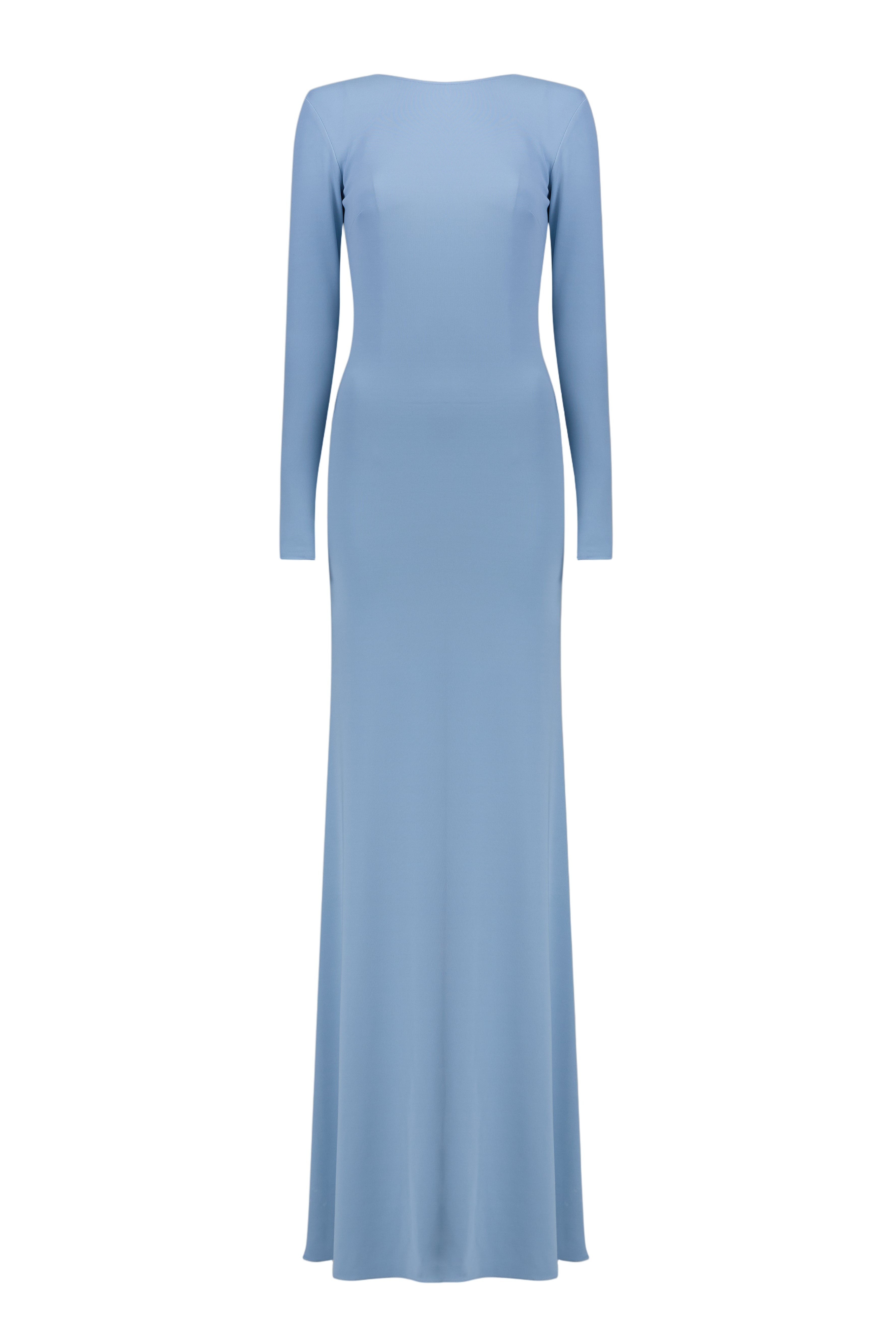 vicky Knitted long sleeves backless bodycon maxi dress in blue