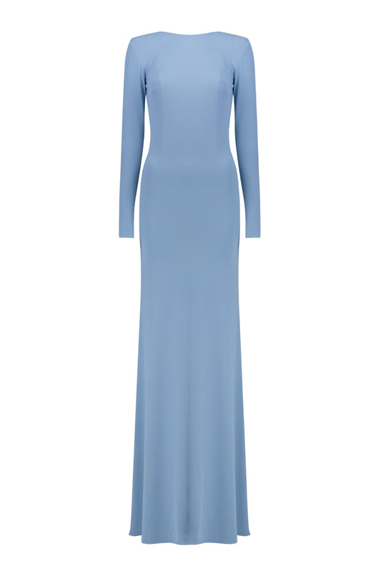 vicky Knitted long sleeves backless bodycon maxi dress in blue