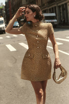Tiffany Pearl-Embellished Tweed Mini Dress In Gold
