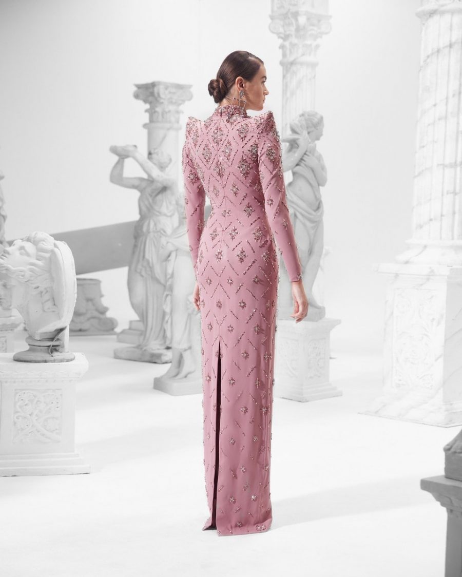 Katherine Pink Straight Cut Diamond Maxi Dress