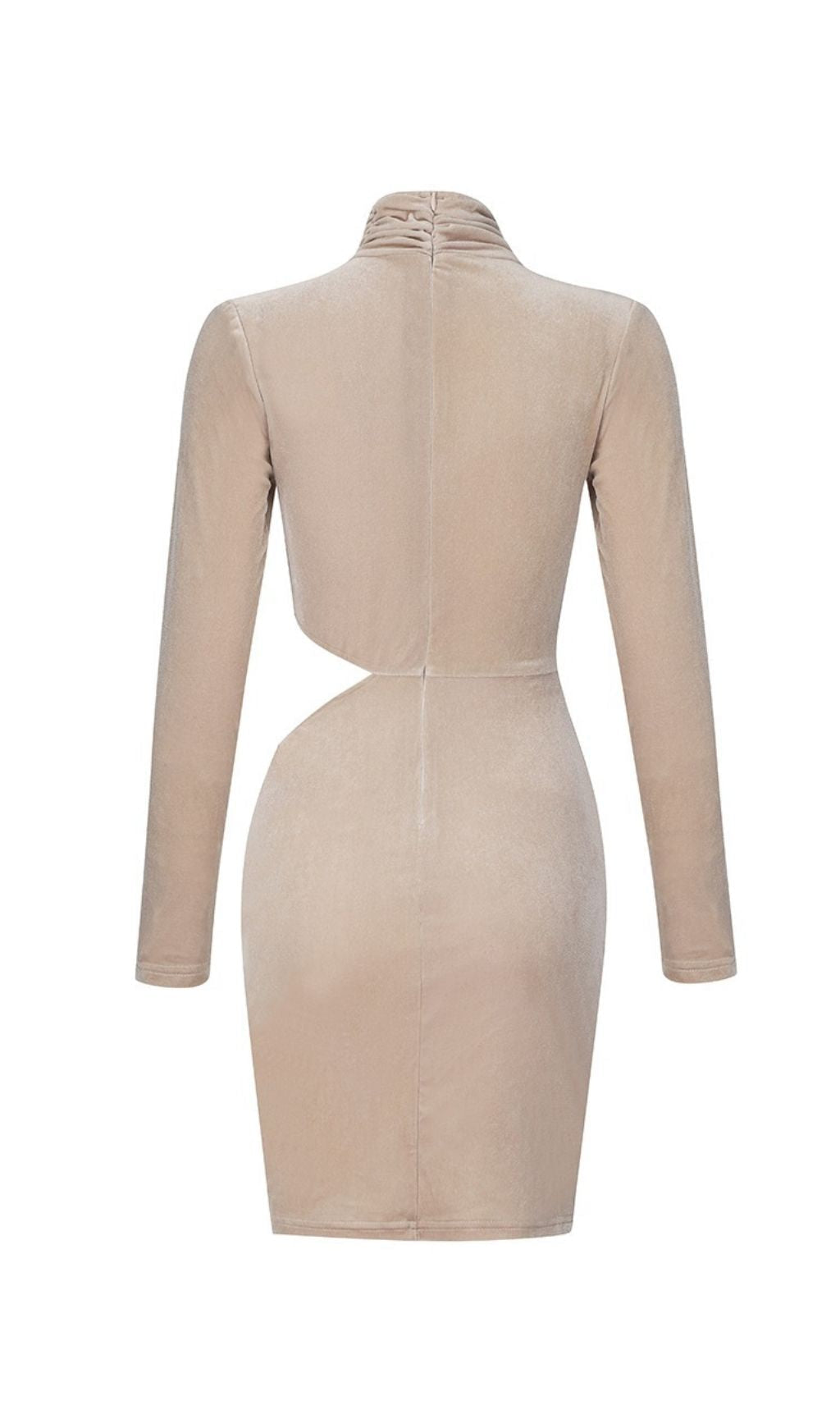 Flowering Girl Women Nude Velvet Cut Out Ruched Mini Dress