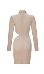 Flowering Girl Women Nude Velvet Cut Out Ruched Mini Dress