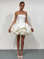 Sally Strapless Flower Mini Dress In White