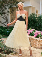 Flowering Girl Women Olga Hepburn Sleeveless Strapless Backless Ruched Bandeau Midi Dress