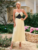 Flowering Girl Women Olga Hepburn Sleeveless Strapless Backless Ruched Bandeau Midi Dress