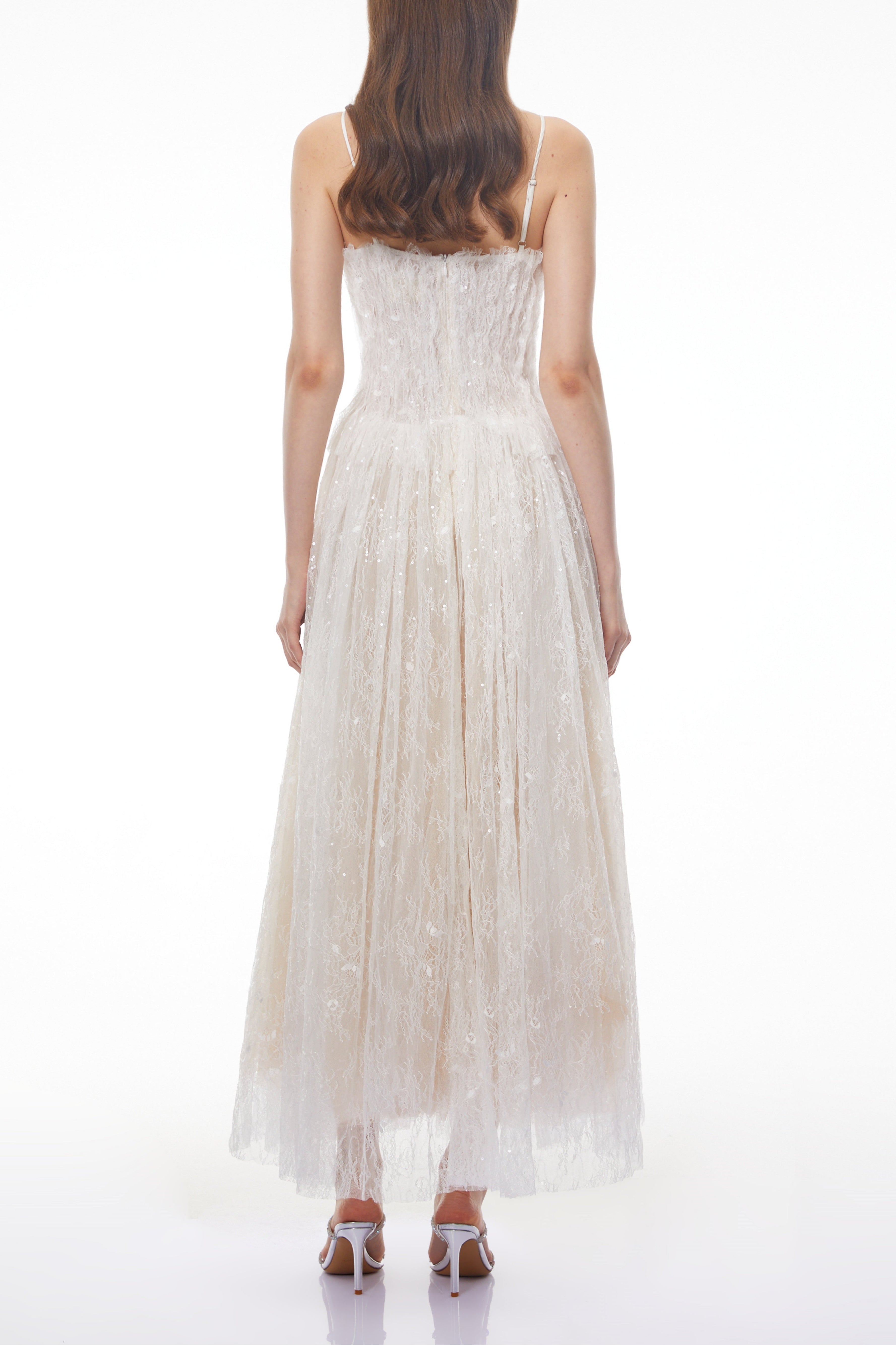 Nadir White Pleated Lace Maxi Dress
