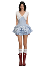 Nalaya Bow Stripe Puffy Mini Dress - Blue