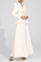 sabrina floral Embroidered coat maxi skirt set - apricot