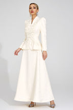 sabrina floral Embroidered coat maxi skirt set - apricot