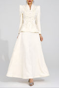 sabrina floral Embroidered coat maxi skirt set - apricot