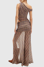 Flowering Girl Women One Shoulder Asymmetric Ruched Maxi Dress